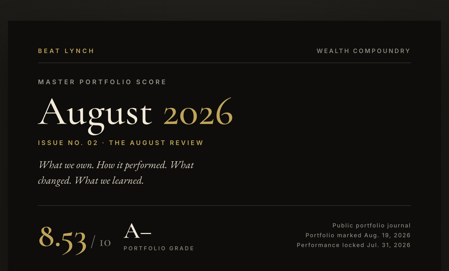 Beat Lynch Master Portfolio Score — Issue 02, August 2026